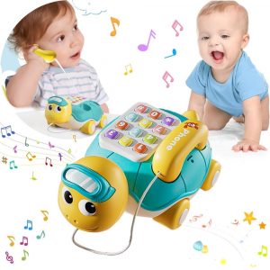 Baby Infant Light up Music Turtle Toys, Baby Toys 6-12 Months with Phone, Baby Crawling Toys for 12-24 Months, Learning Toys for 1 2 3 Year Old Boys Girls Gift